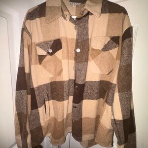 HYFVE Beige and Brown Checkered Shacket